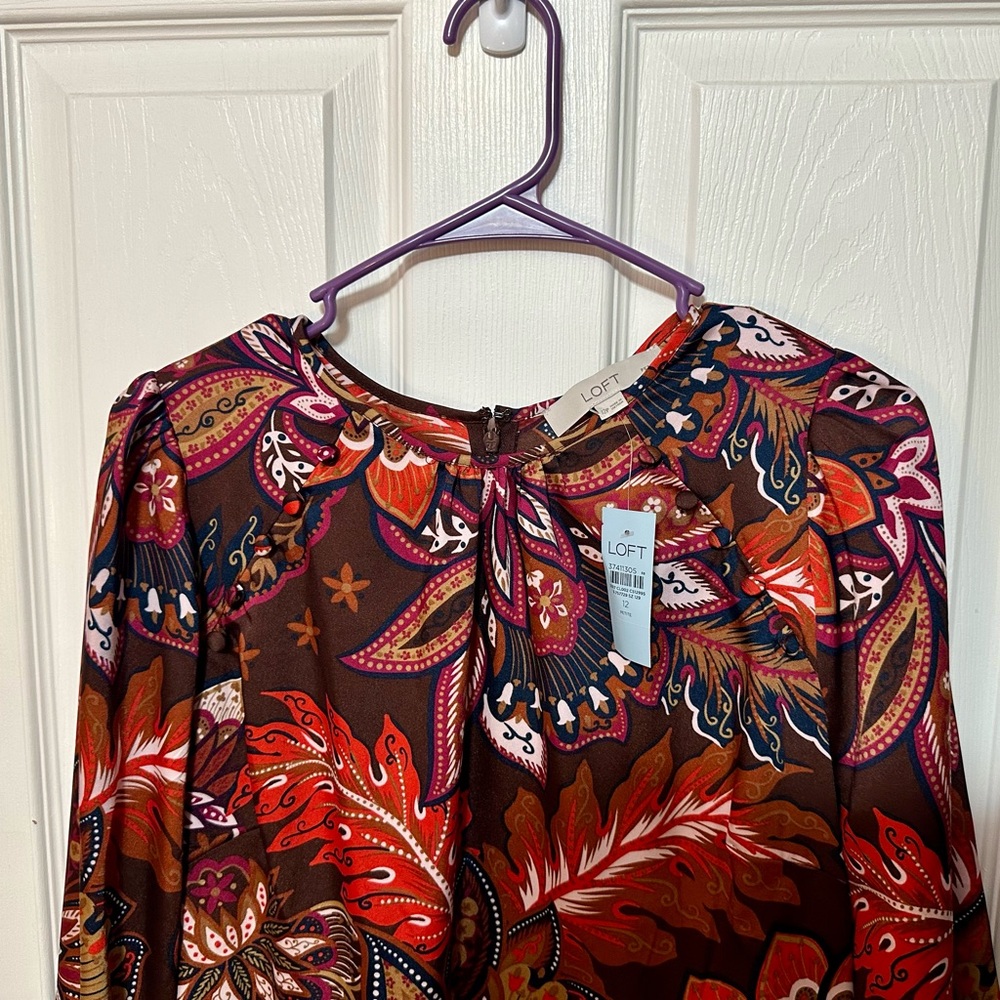 Loft NWT Size 12 Petite Gorgeous Long Sleeve Paisley Women's Dress - Picture 5 of 5